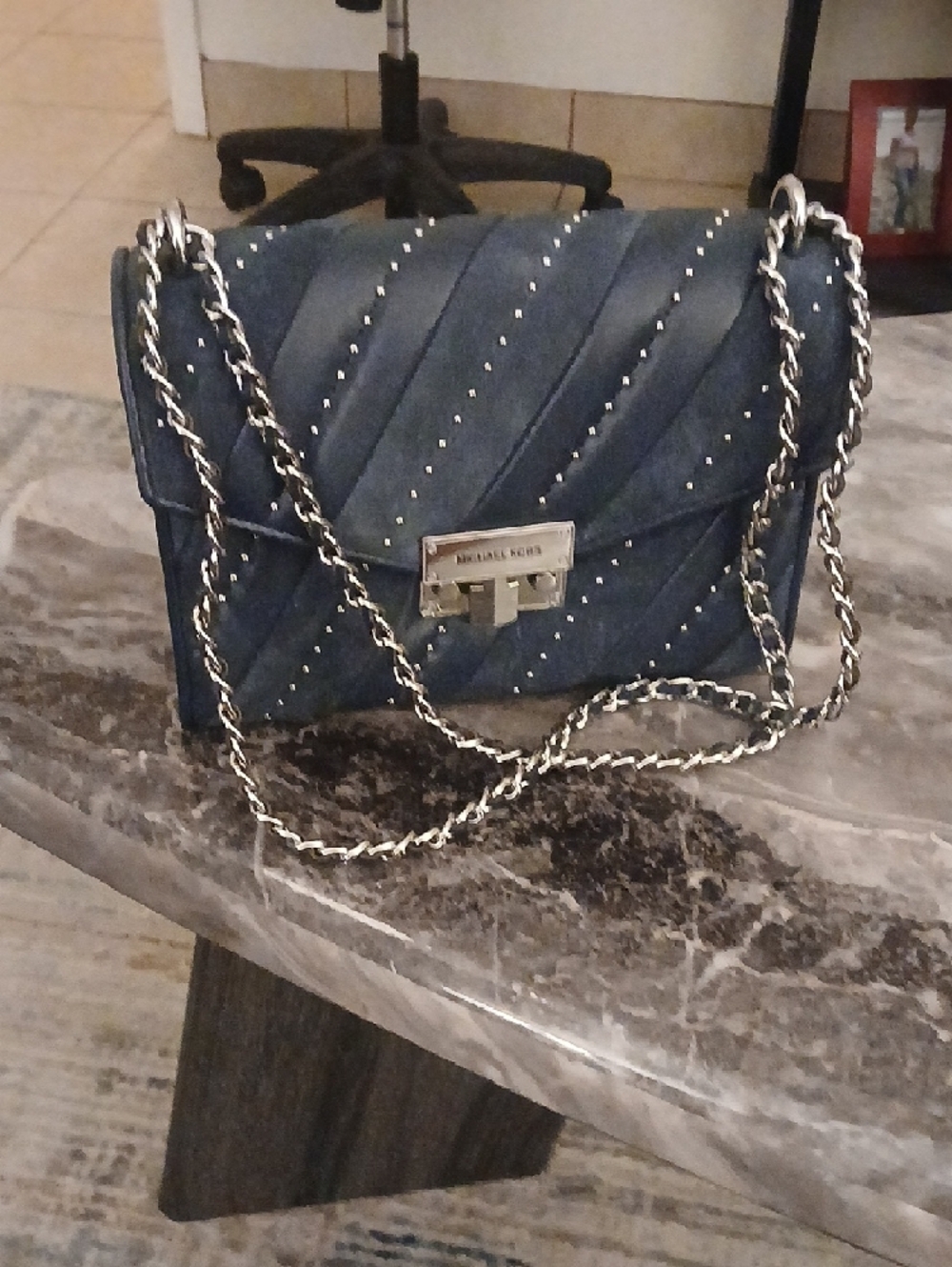 Michael Kors Rose Medium W/ Chain Crossbody - Dark Blue - Picture 11 of 12